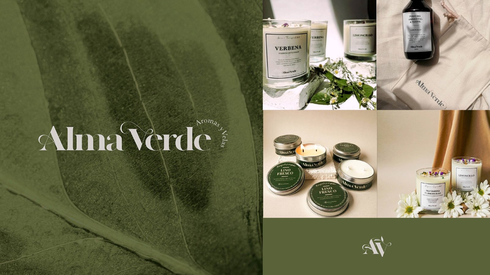 Alma Verde aromas and candles brand collage