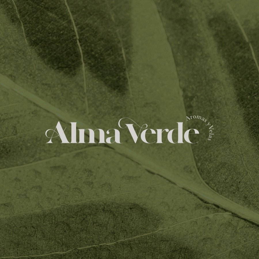 Alma Verde brand identity on leaf texture